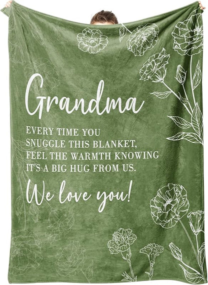 Blanket for Grandma Gifts, “Every time you snuggle this blanket, feel the warmth knowing it’s a big hug from us. We love you!”, From Family, Birthday, Christmas, Everyday Encouragement, Inspirational
