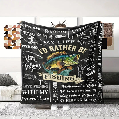 Gifts for Fisherman Blanket - I'd Rather Be Fishing - From Family, Birthday, Christmas, Everyday Encouragement, Motivational