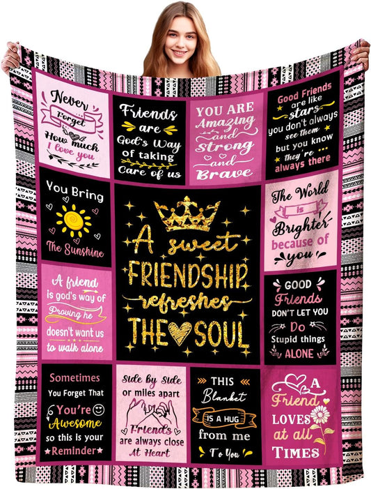 Gifts for Best Friend Blanket, "A Sweet Friendship Refreshes the Soul", From Friend, Birthday, Christmas, Graduation, Inspirational