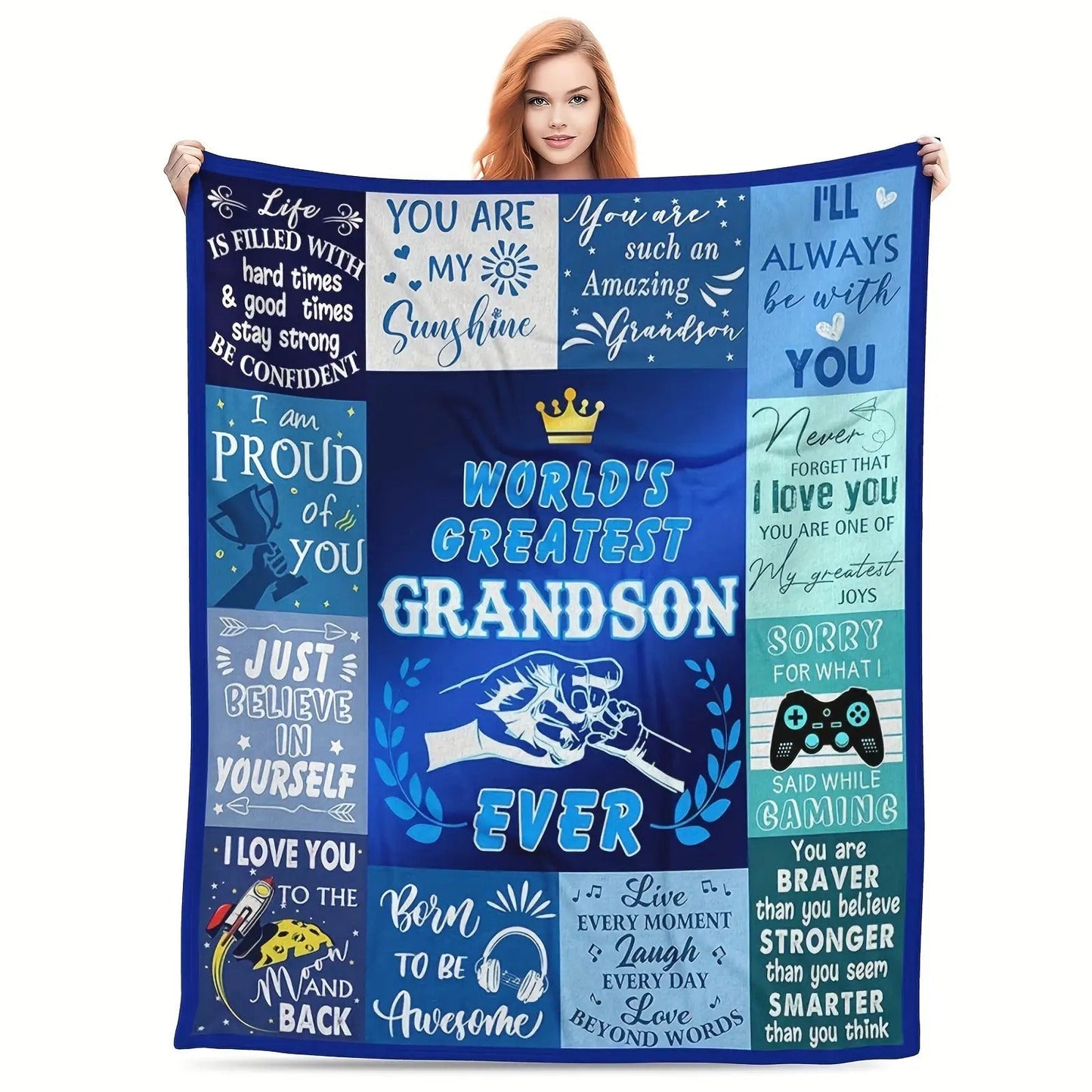 Blanket for Grandson Gifts - World's Greatest Grandson Ever - From Parents, Birthday, Christmas, Everyday Encouragement, Motivational Inspirational