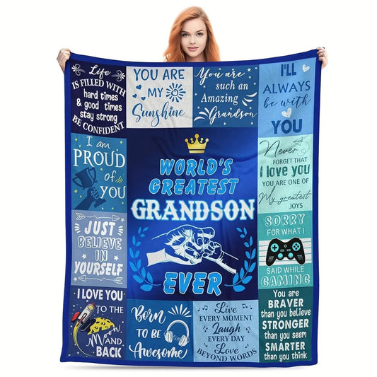 Blanket for Grandson Gifts - World's Greatest Grandson Ever - From Parents, Birthday, Christmas, Everyday Encouragement, Motivational Inspirational